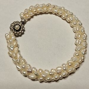 Elegant Genuine River Rice Pearls Twisted Rope Bracelet with Silver Box Clasp